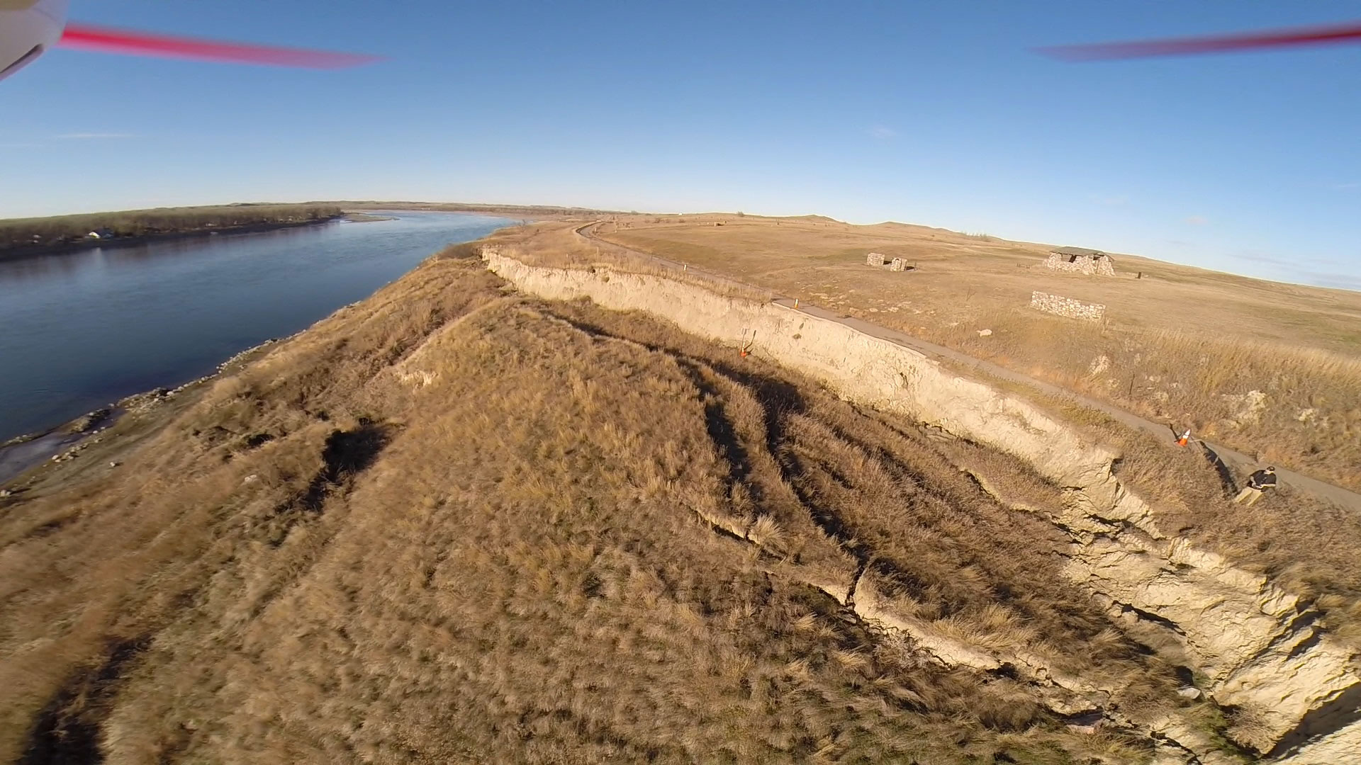 Aerial image of the slumping (rotational erosion) of the bank at Double Ditch